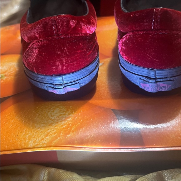 Oxblood velvet Vans/ Loafers Slip Ons Size 7.5, rubber soles for stability - Picture 5 of 9